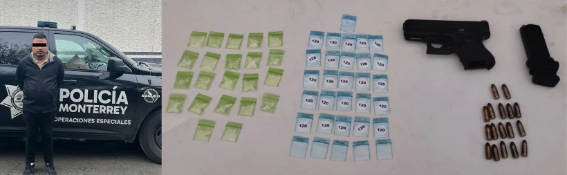 Detienen a hombre con arma y droga en Monterrey